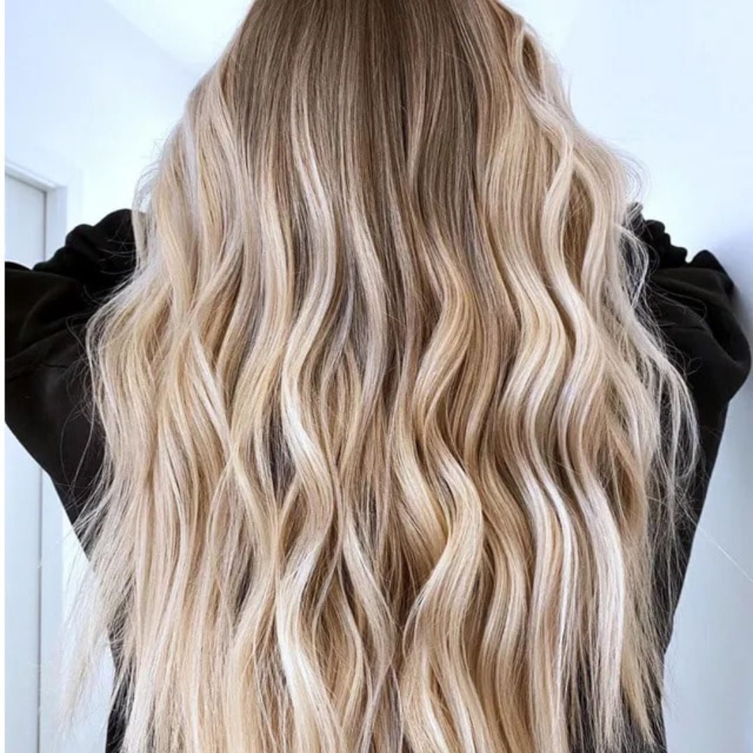 Long blonde highlighted hair